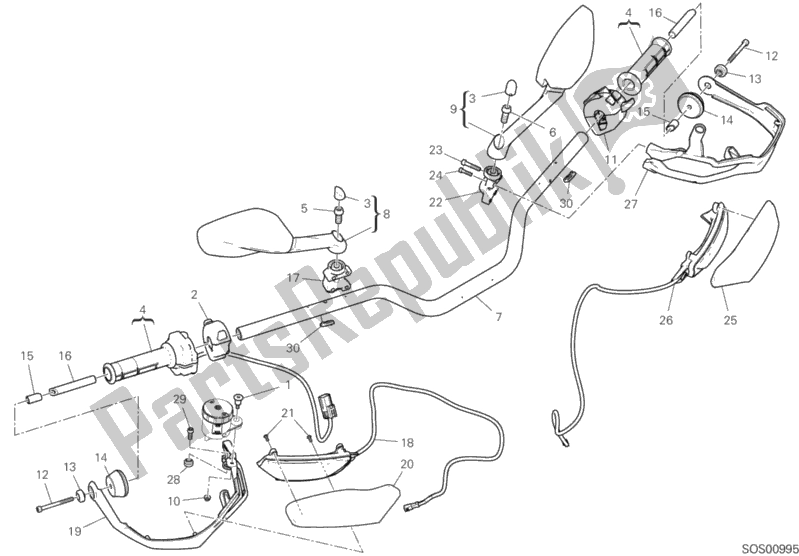 Tutte le parti per il Manubrio del Ducati Multistrada 950 S SW USA 2020